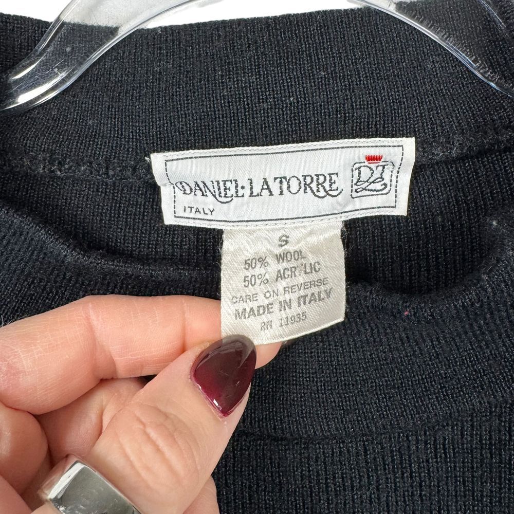 Daniel La Torre Italy Black Wool Blend Mock Neck Sweater Button Shoulder Size S - Picture 3 of 8